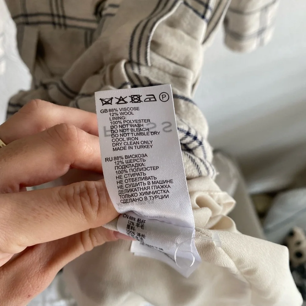 Reiss Checked Shirt Dress Tan and White - Picture 6 of 6